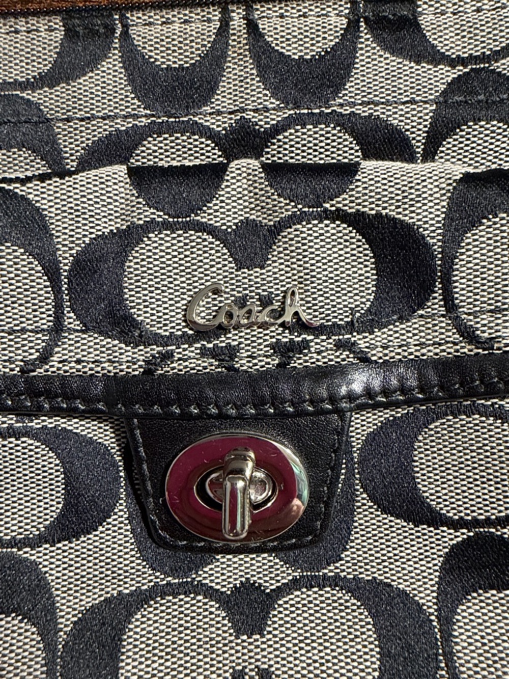 Coach Black and Gray Signature Print Crossbody with Turn-Lock Pocket - Picture 2 of 5